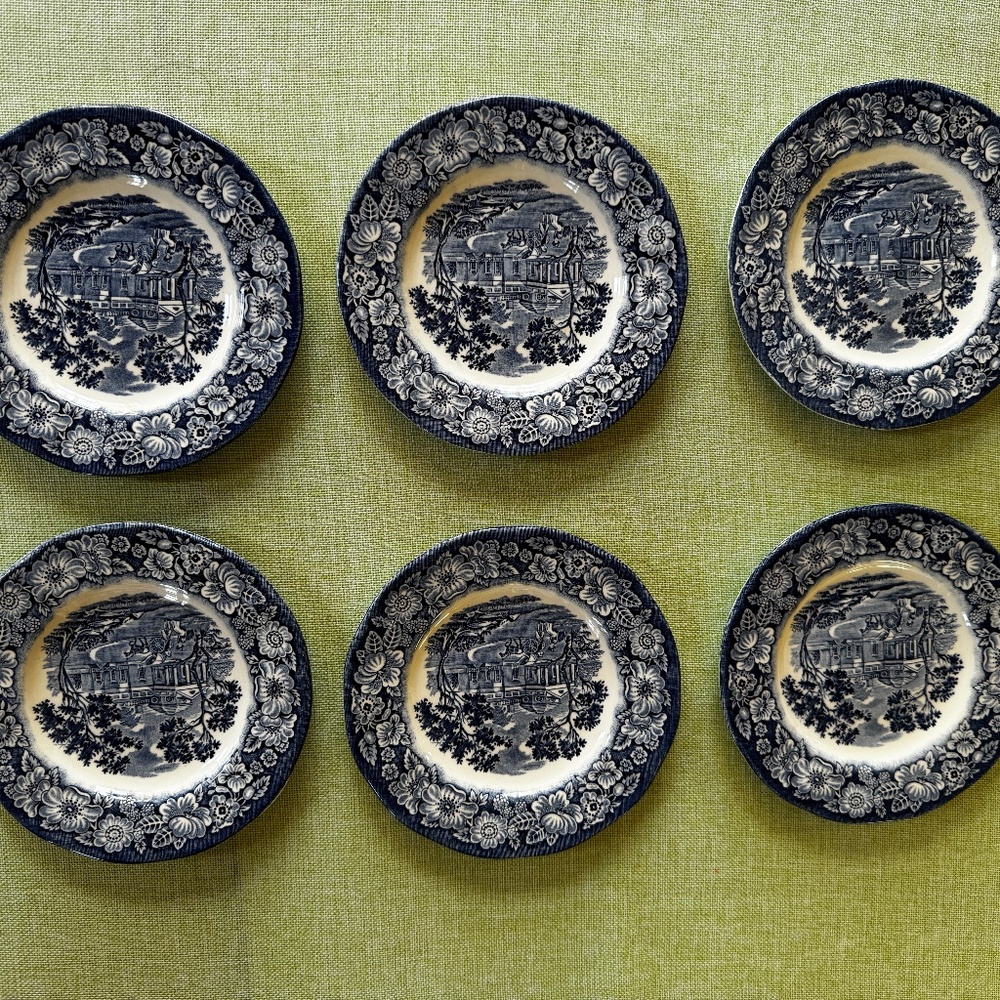 Liberty Blue Monticello Set of 6 Historic Colonial Scenes Bread Butter Plates